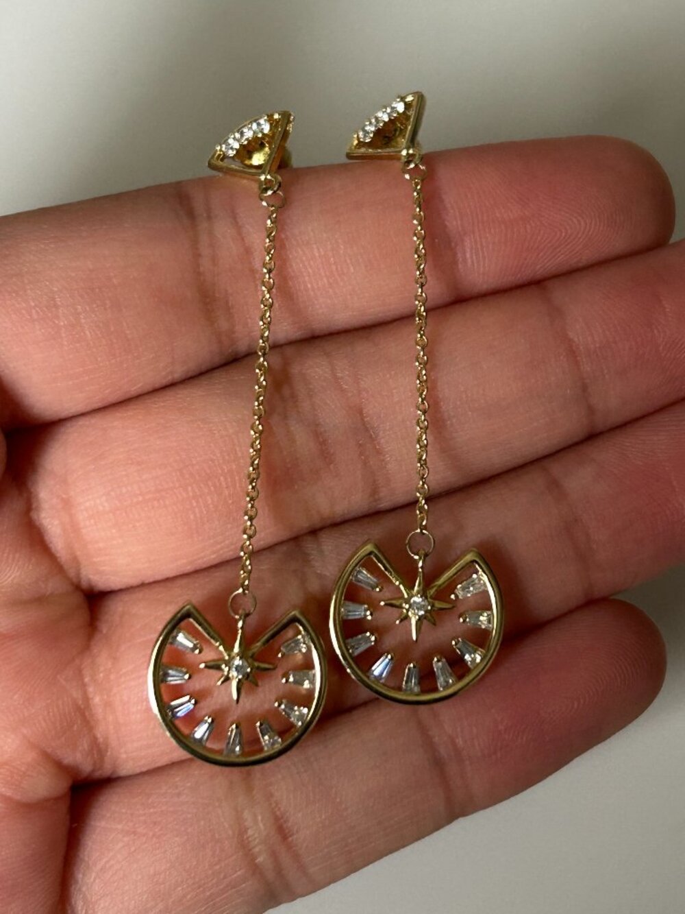 Gold-Tone Drop Earrings Circle Compass Celestial Whimsigoth Art Deco Nautical